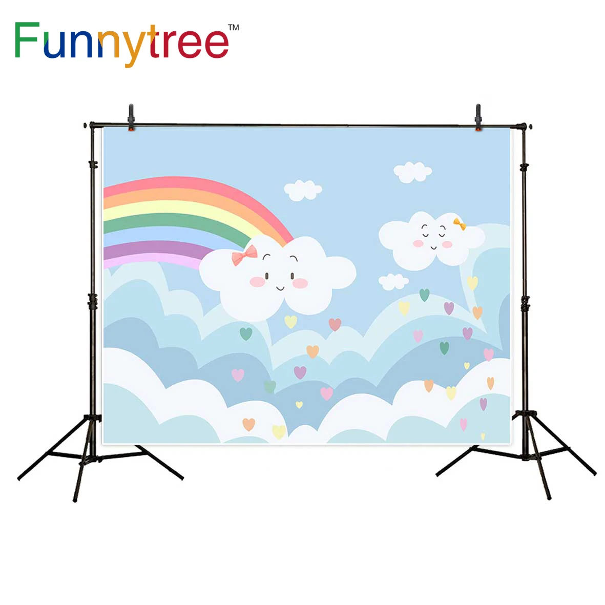 Фон Funnytree для студийной фотосъемки Радуга голубое небо облако красочные сердца