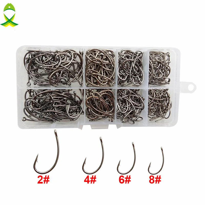 400pcs 8245 High Carbon Steel Carp Fishing Hooks Silver black Coated Circle Curve Shank Carp Hair Rigs Hooks Set With Box
400pcs 8245 High Carbon Steel Carp Fishing Hooks Silver black Coated Circle Curve Shank Carp Hair Rigs Hooks Set With Box