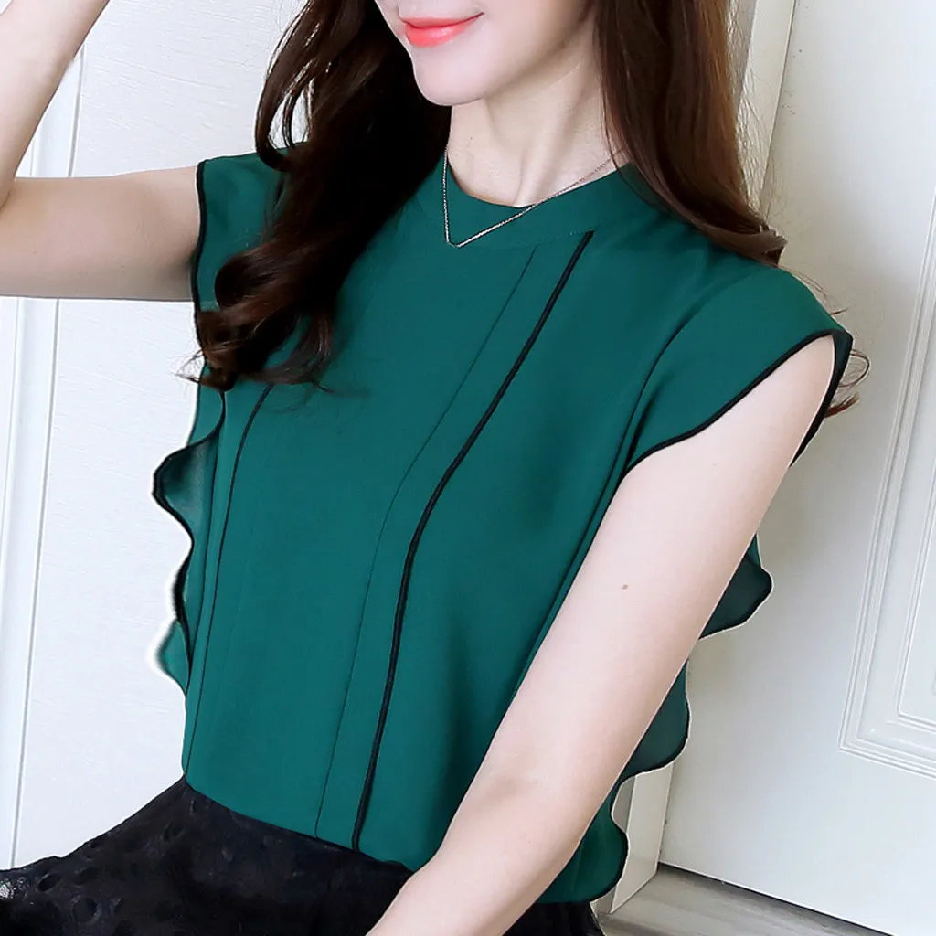 Korean Style Fashion Womens Casual Loose Chiffon Ruffles Shirt Sleeveless Elegant Blouse Female Shirt Tops Mujer Blusas 2019
Korean Style Fashion Womens Casual Loose Chiffon Ruffles Shirt Sleeveless Elegant Blouse Female Shirt Tops Mujer Blusas 2019