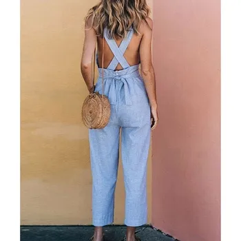 Straps Sleeveless Backless Wide Leg Jumpsuit Women Casual Solid Ruffle Bandage Rompers Sashes Summer Slim Overalls
Straps Sleeveless Backless Wide Leg Jumpsuit Women Casual Solid Ruffle Bandage Rompers Sashes Summer Slim Overalls