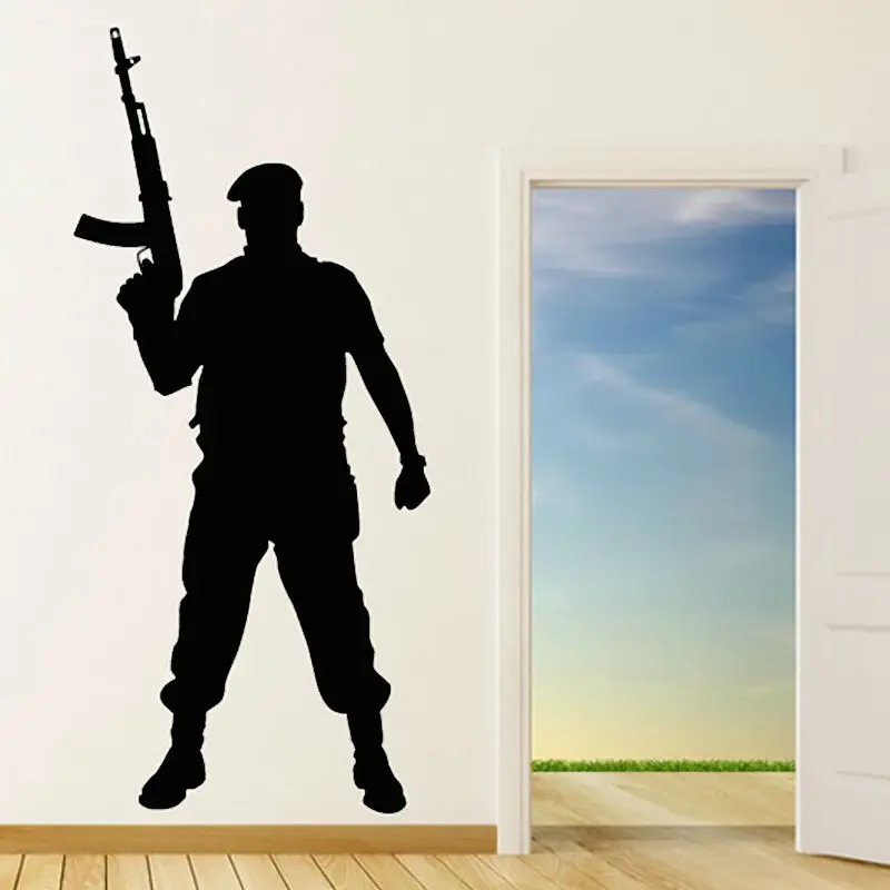 DCTOP Courageous Soldier With Gun Silhouette Wall Decal Vinyl Adhesive Home Decor Army Stickers Living Room | Дом и сад