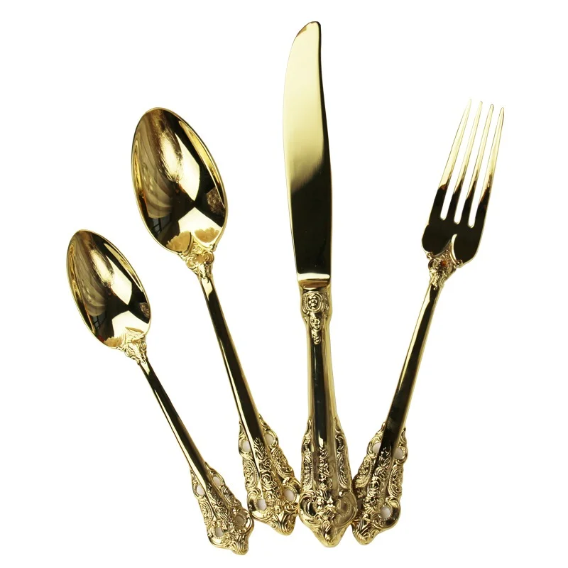 Western cutlery knife fork spoon full European style gold 304 stainless steel household steak knife fork set western food
Western cutlery knife fork spoon full European style gold 304 stainless steel household steak knife fork set western food