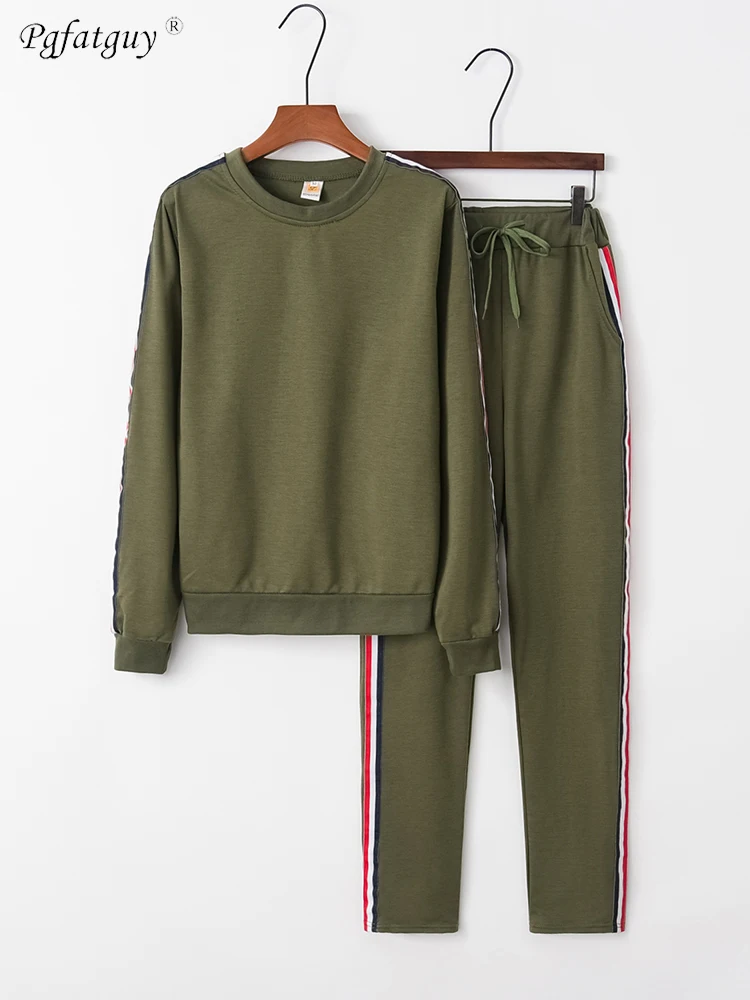 Women's Set Sportswear Autumn Cotton Tracksuit Two Piece Set Side Stripe Sweatshirt Elastic Waist Pant Sweat Suit Home Clothing
Women's Set Sportswear Autumn Cotton Tracksuit Two Piece Set Side Stripe Sweatshirt Elastic Waist Pant Sweat Suit Home Clothing