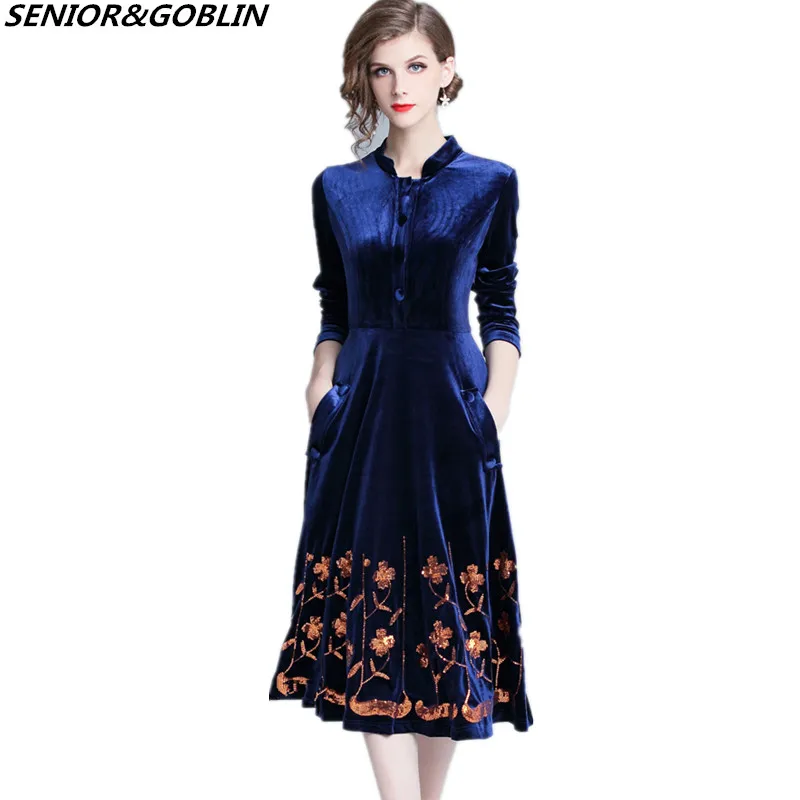 New Arrival 2019 High Quality Spring Plus Size Luxury Runway Gold Sequin Dress Women Elegant Long Sleeve Embroidery Velvet Dress
New Arrival 2019 High Quality Spring Plus Size Luxury Runway Gold Sequin Dress Women Elegant Long Sleeve Embroidery Velvet Dress