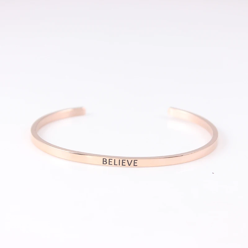 Believe Rose Gold Bracelet Bangle Stainless Steel Engraved Positive Inspirational Quote Cuff Mantra Bracelet Bangle For Women
Believe Rose Gold Bracelet Bangle Stainless Steel Engraved Positive Inspirational Quote Cuff Mantra Bracelet Bangle For Women