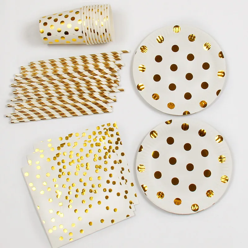 85pcs Gold Dot Disposable Tableware Sets Party Cup Plate Napkins Straw Party Tableware for Wedding Decor Birthday Party Supplies
85pcs Gold Dot Disposable Tableware Sets Party Cup Plate Napkins Straw Party Tableware for Wedding Decor Birthday Party Supplies