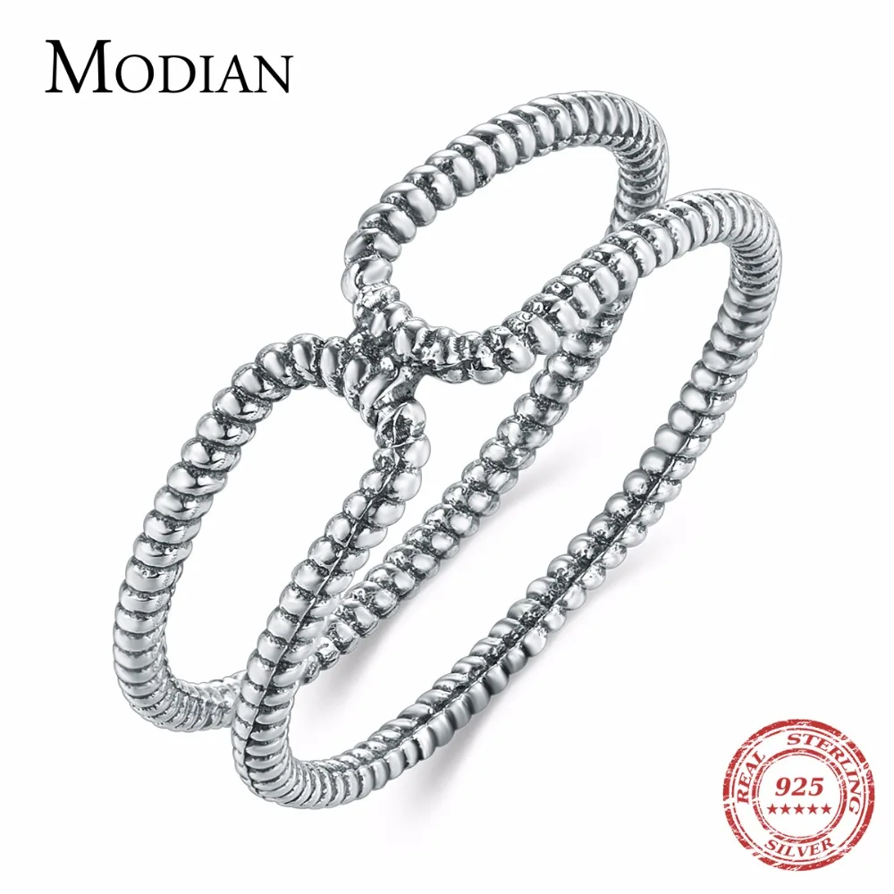 Modian 100% 925 Sterling Silver Double layer Stackable Vintage Fashion Finger Ring For Women Winding line Jewelry Best Gift anel
Modian 100% 925 Sterling Silver Double layer Stackable Vintage Fashion Finger Ring For Women Winding line Jewelry Best Gift anel
