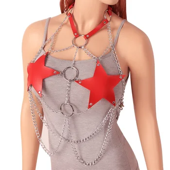 New Pentagram Leather Harness Punk Goth Metal Chain Bra Sexy Lingerie for Women Cupless Bra Tops Body Bondage Chest Strap Rave
New Pentagram Leather Harness Punk Goth Metal Chain Bra Sexy Lingerie for Women Cupless Bra Tops Body Bondage Chest Strap Rave