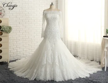 Fantastic New Design Wedding Dresses 2018 Boat Neck Long Sleeves Chapel Train Lace Tulle Mermaid Bride Dresses Vestido longo 
Fantastic New Design Wedding Dresses 2018 Boat Neck Long Sleeves Chapel Train Lace Tulle Mermaid Bride Dresses Vestido longo