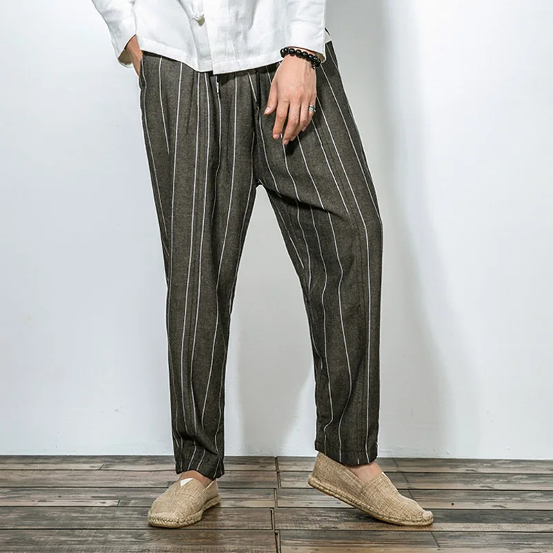 Men Stripe Fashion Casual Pants Cotton Linen Comfortable Loose Japan Style Harem Trousers Male Travel
Men Stripe Fashion Casual Pants Cotton Linen Comfortable Loose Japan Style Harem Trousers Male Travel