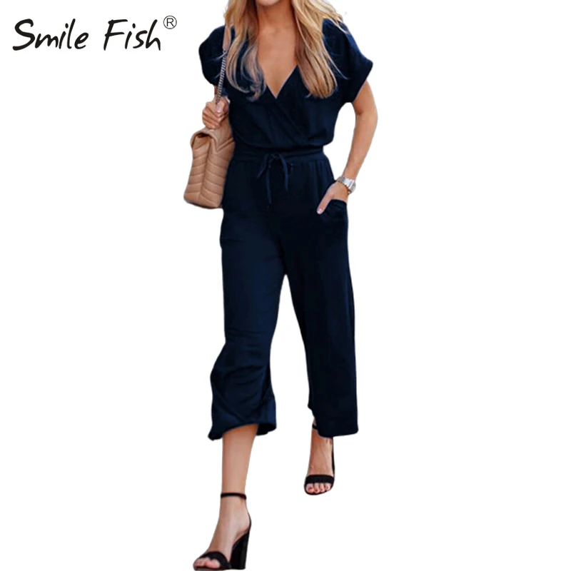 Solid Casual Bandage Jumpsuits Women Short Sleeve Wrap V-neck Pockets Rompers New Streetwear Wide Leg Pants Loose Overalls GV555
Solid Casual Bandage Jumpsuits Women Short Sleeve Wrap V-neck Pockets Rompers New Streetwear Wide Leg Pants Loose Overalls GV555