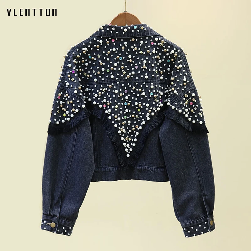 Autumn Beading Tassel Black Denim Jacket Coat Women Casual Loose Cowboy Coats Short Jeans Jackets Outwear Female Chaqueta Mujer
Autumn Beading Tassel Black Denim Jacket Coat Women Casual Loose Cowboy Coats Short Jeans Jackets Outwear Female Chaqueta Mujer