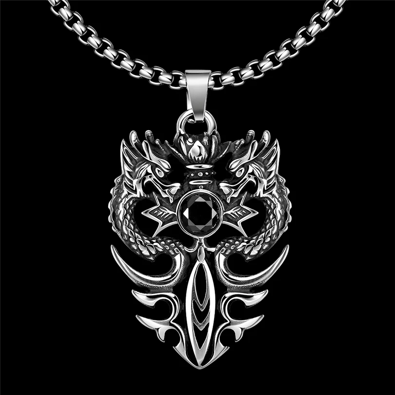 Fashion Jewelry Double Dragon Top Quality Punk Style 316L Stainless Steel Black Necklace Mens Bijoux Pendant Collar Men Jewelry
Fashion Jewelry Double Dragon Top Quality Punk Style 316L Stainless Steel Black Necklace Mens Bijoux Pendant Collar Men Jewelry