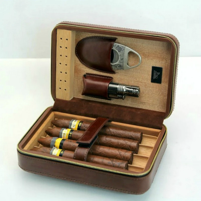LUBINSKI Portable Leather Cedar Wood Cigar Case Moisture Box Cigarette Travel With Windproof Sharp Cutter Humidor
LUBINSKI Portable Leather Cedar Wood Cigar Case Moisture Box Cigarette Travel With Windproof Sharp Cutter Humidor