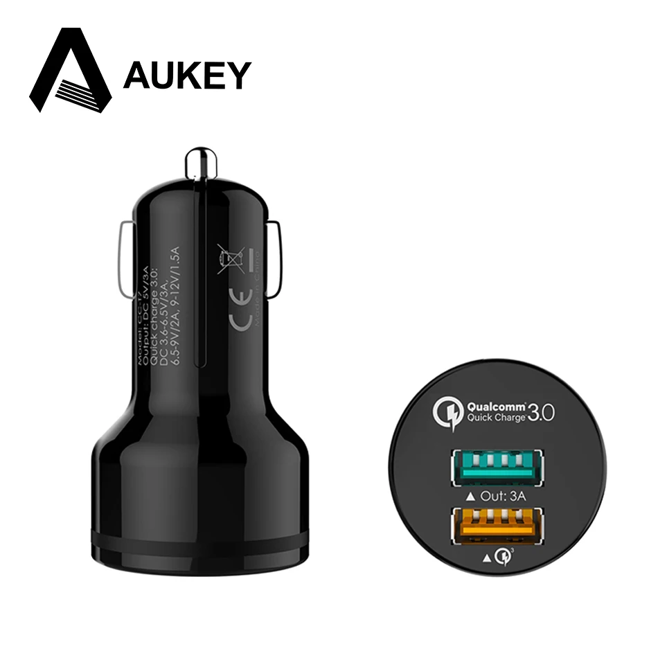 Image AUKEY [Qualcomm Certified] Quick Charge 3.0 QC2.0 2 Port USB Car Charger For Apple iPhone Samsung S6 5 Note LG Cell Phone Tablet