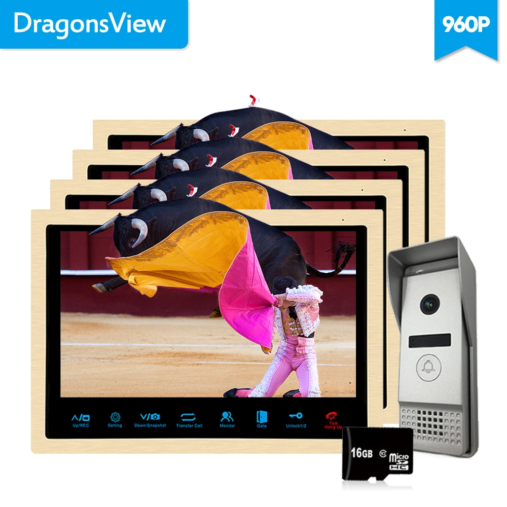 Dragonsview 10" Color Video Door Phone Villa Intercom System 4 Indoor Panels 1 Outdoor Panel Recording SD Card 2.3MM lens 960P
Dragonsview 10" Color Video Door Phone Villa Intercom System 4 Indoor Panels 1 Outdoor Panel Recording SD Card 2.3MM lens 960P
