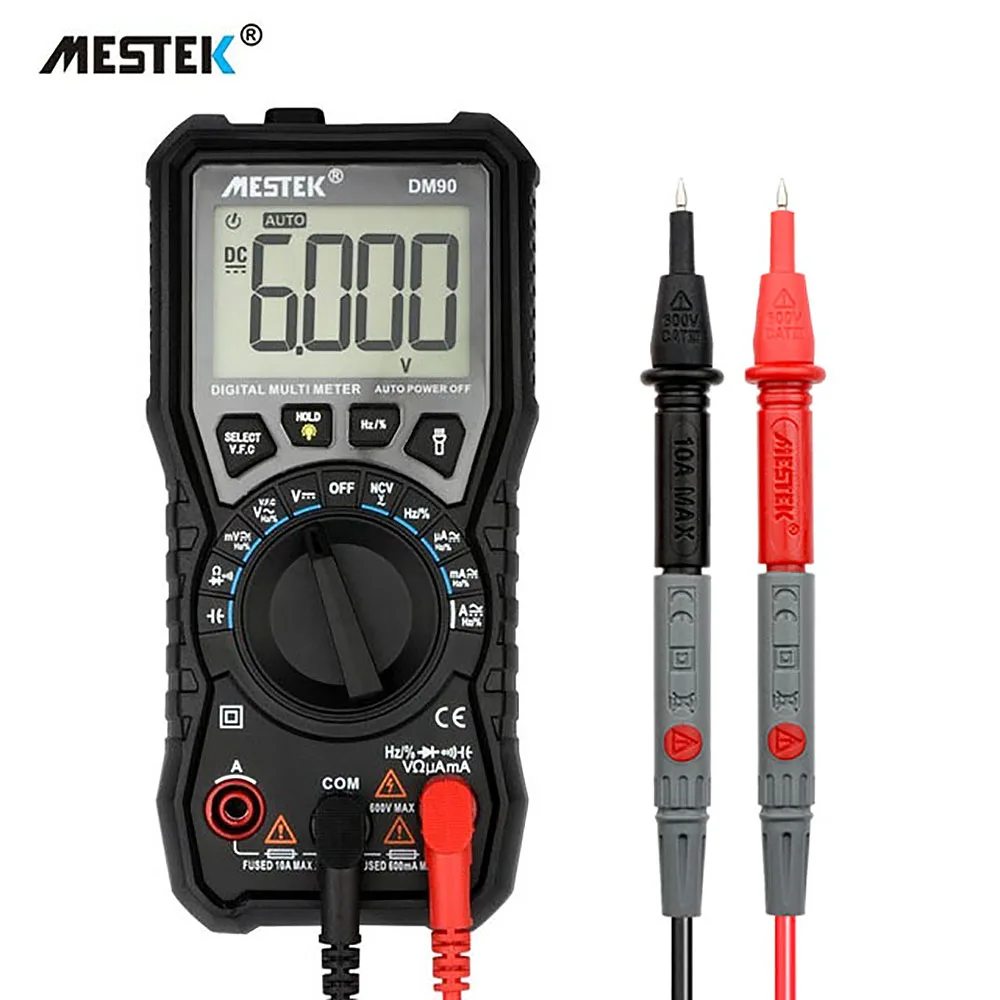 MESTEK DM90 Digital Multimeter 6000 Counts LCD Display AC/DC Ammeter Voltmeter Frequency Diode Measuring Tools Multimetro Test
MESTEK DM90 Digital Multimeter 6000 Counts LCD Display AC/DC Ammeter Voltmeter Frequency Diode Measuring Tools Multimetro Test