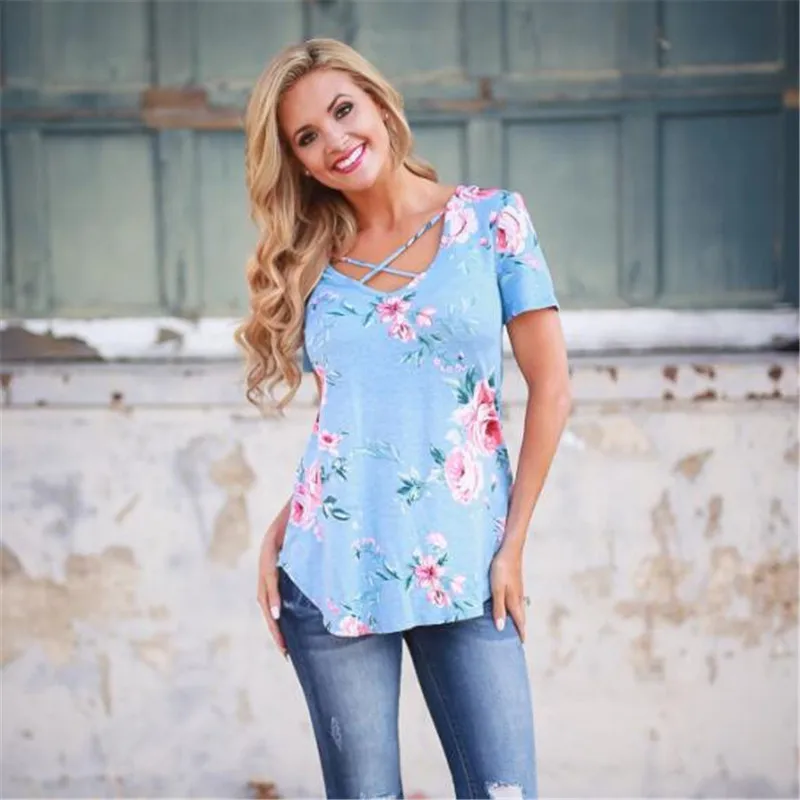 2019 Summer Women Floral Print T-Shirts Streetwear Short Sleeve Cross V-Neck Slim Tops Tees Femme Casual Plus Size S-3XL T-Shirt
2019 Summer Women Floral Print T-Shirts Streetwear Short Sleeve Cross V-Neck Slim Tops Tees Femme Casual Plus Size S-3XL T-Shirt