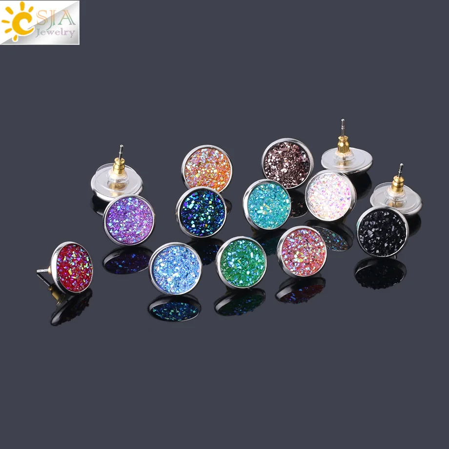 CSJA Women Gems Druzy Jewelry Stainless Steel Push Back Silver Color Stud Earrings Simple Design Fahion Jewellery Brinco S329
CSJA Women Gems Druzy Jewelry Stainless Steel Push Back Silver Color Stud Earrings Simple Design Fahion Jewellery Brinco S329