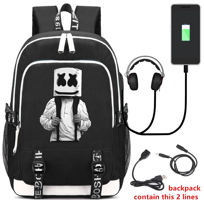 DJ Marshmello Fans Backpack Rucksack Bag w/USB Fashion Port and Lock & Headphone travel Shoulder Laptop Bag Packbag Cosplay Gift
DJ Marshmello Fans Backpack Rucksack Bag w/USB Fashion Port and Lock & Headphone travel Shoulder Laptop Bag Packbag Cosplay Gift