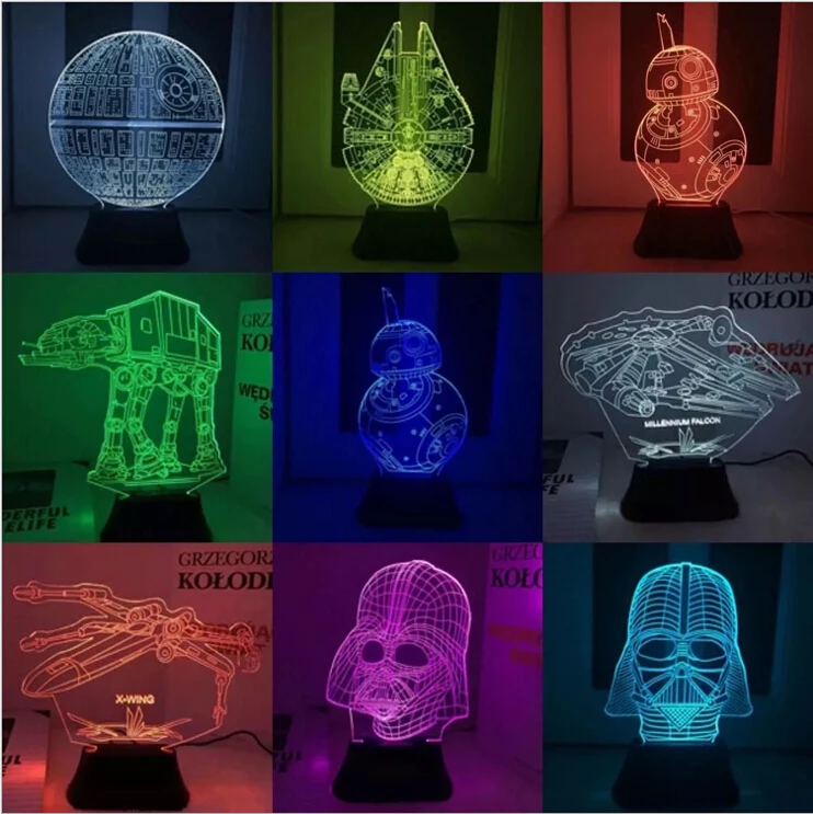 

Star Wars 7 funk pop BB8 droid 3D Mini Bulding Night Light Toy 7colors change visual illusion LED lamp Darth Vader Best Price