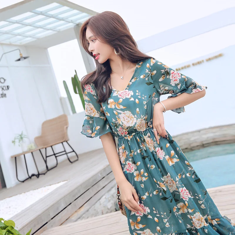 2018 New Summer Women dress Flare Sleeve Print Chiffon Super Small Sukol Less Dresses Flower Powder 5838
2018 New Summer Women dress Flare Sleeve Print Chiffon Super Small Sukol Less Dresses Flower Powder 5838
