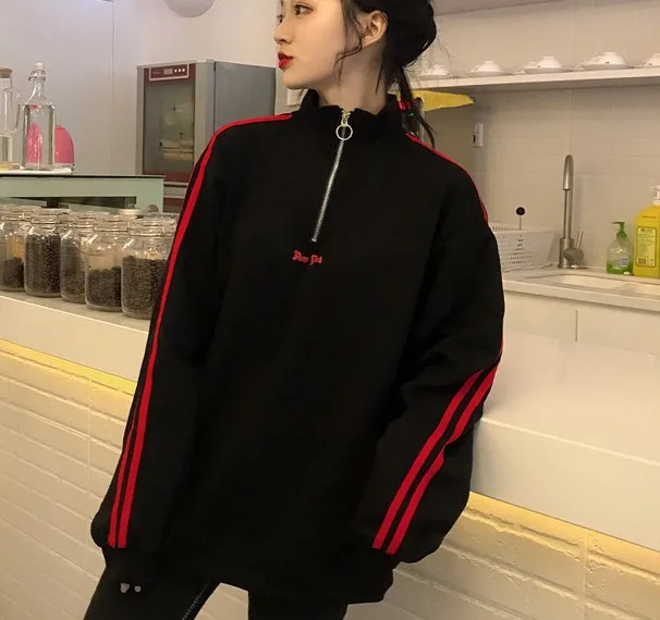Spring and Autumn Women's Sweatshirt Metal Ring Striped Zipper Letter Embroidered Stand Collar Long Sleeve Casual Loose Pullover
Spring and Autumn Women's Sweatshirt Metal Ring Striped Zipper Letter Embroidered Stand Collar Long Sleeve Casual Loose Pullover