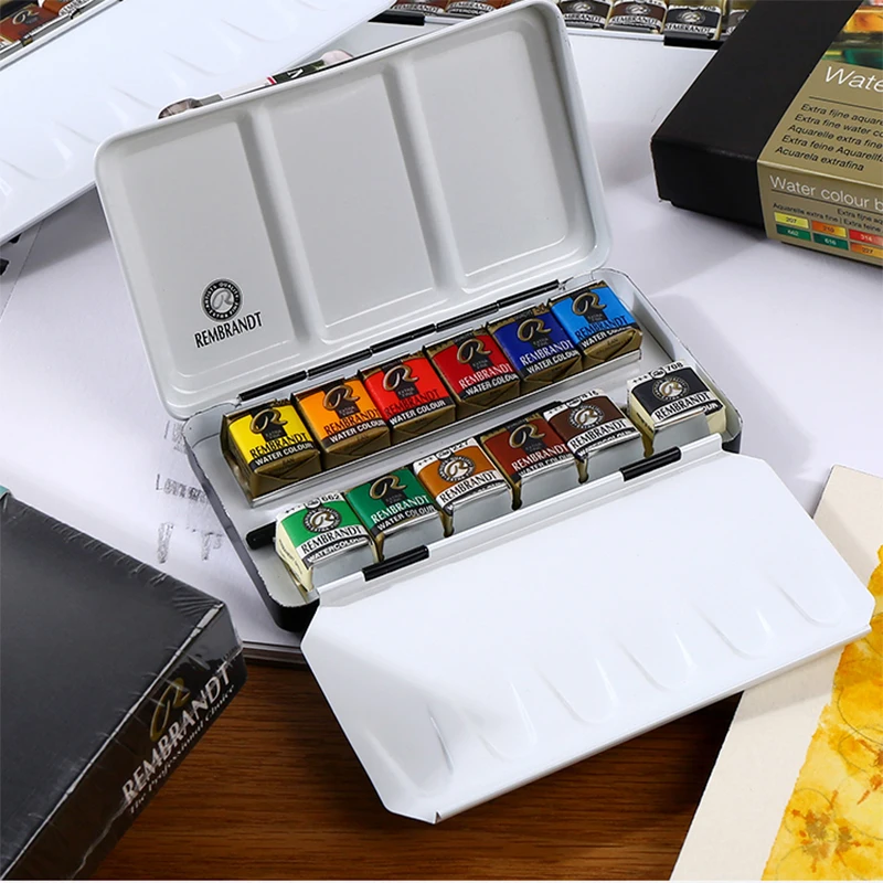 

REMBRANDT 12/24/48Colors Solid Watercolor Paint Set Metal Deluxe Half Pans Watercolor Painting Pigment Pocket Set Art Supplies