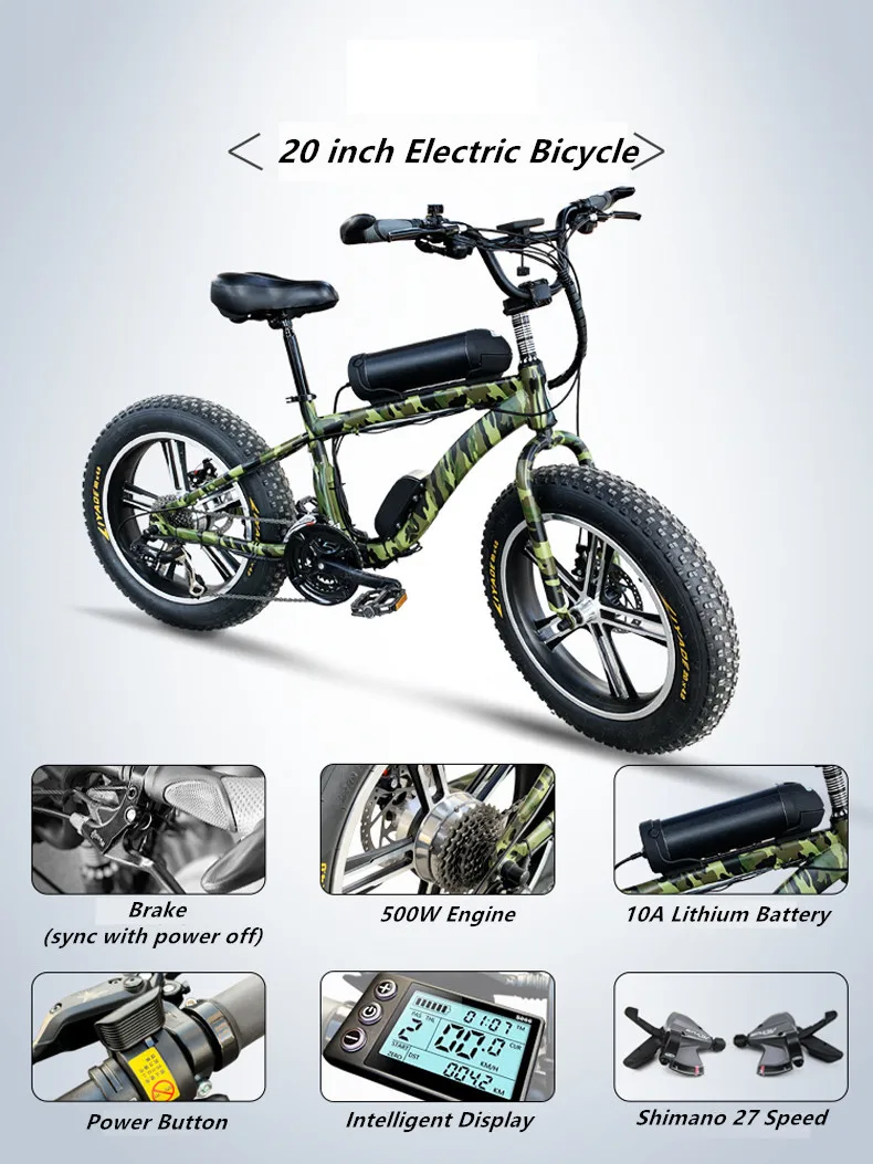 Sale Electric Bike 48V 500W Lithium Engine 4.0 Fat Tire Aluminum Alloy Frame Bicycle SHIMAN0 27 30 Speed Snow Beach E Bike 10