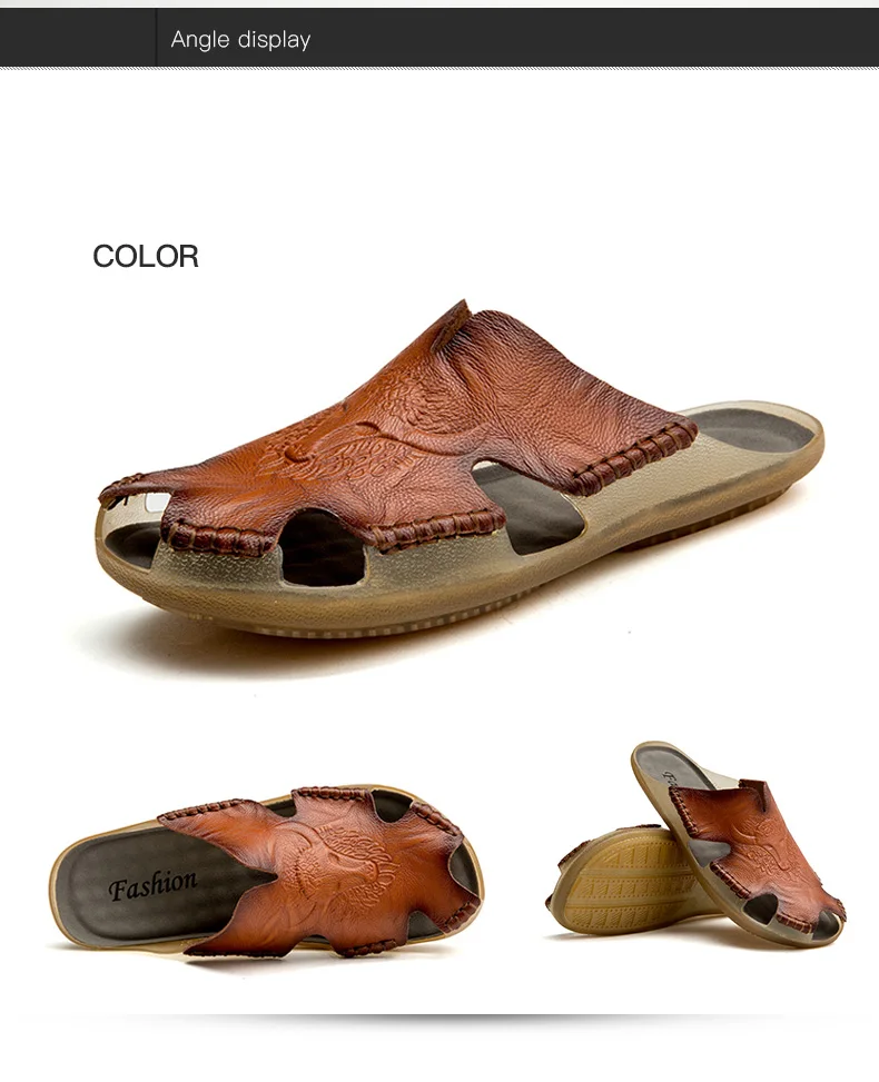 Summer Breathable Men's Sandals Soft Leather Casual Shoes Comfortable Flats Man slippers Roman Style Beach Sandals 30