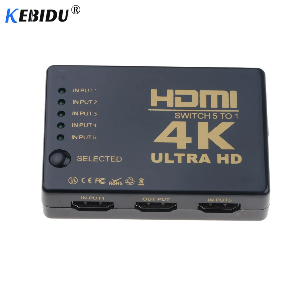 kebidumei 5 Ports 2K*4K HDMI Switcher HDMI Switch Splitter Hub Box for PS3 Xbox 360 HDTV DVD with IR Wireless Remote
kebidumei 5 Ports 2K*4K HDMI Switcher HDMI Switch Splitter Hub Box for PS3 Xbox 360 HDTV DVD with IR Wireless Remote