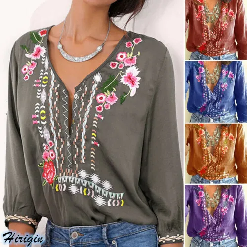 Plus Size Women Casual Embroidered Flowers Tops 2019 New Summer Women Casual Deep V-Neck Long Sleeve Loose T-Shirts
Plus Size Women Casual Embroidered Flowers Tops 2019 New Summer Women Casual Deep V-Neck Long Sleeve Loose T-Shirts