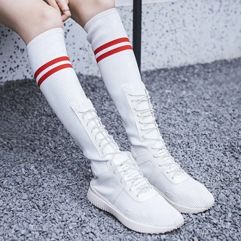 Round Toe Mid Calf Stretch Knit Sock Boots Women Lace Up Sneaker Boots Stripe Long Boots Women SWE0202
Round Toe Mid Calf Stretch Knit Sock Boots Women Lace Up Sneaker Boots Stripe Long Boots Women SWE0202
