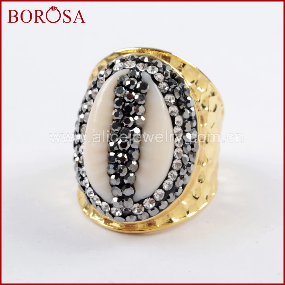 BOROSA 5/10PCS Natural Shell Open Ring Rhinestone Pave Cowrie Shell Gold Ring Seashells Adjustable Rings Jewelry JAB936
BOROSA 5/10PCS Natural Shell Open Ring Rhinestone Pave Cowrie Shell Gold Ring Seashells Adjustable Rings Jewelry JAB936