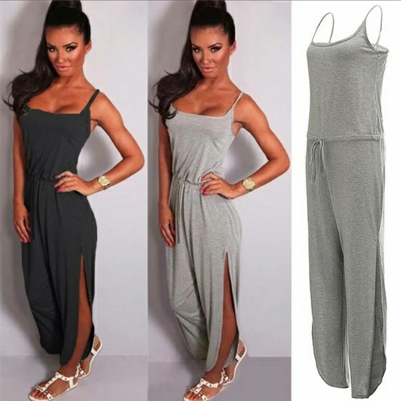 Fioday 2018 Women Summer Casual Jumpsuit Cotton Spaghetti Strap Elegant Backless High Split Jumpsuits Homewear Long Pants Female |
