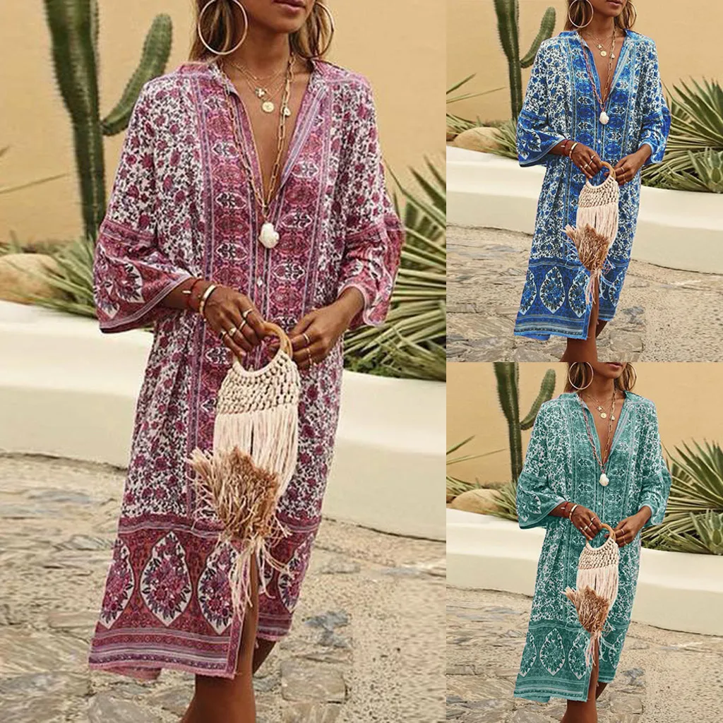 Women Summer Maxi Bohe Flowers Print Button Down Flare Sleeve Loose Dress Spring Summer Autumn Vestidos
Women Summer Maxi Bohe Flowers Print Button Down Flare Sleeve Loose Dress Spring Summer Autumn Vestidos