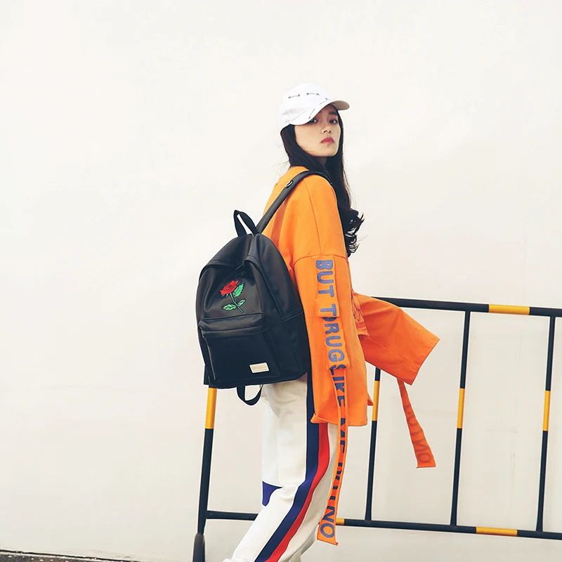 MENGHUO 2018 PU Leather Backpack Women Rose Men Embroidery Backpacks Unisex Couple Travel Bags Students Book Rucksack Mochilas (28)