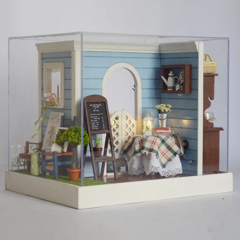 

Doll House Miniature Furniture Kits Toy 3D Wooden Miniaturas Dollhouse Toys with Dust Cover for Grownups Children Birthday Gifts