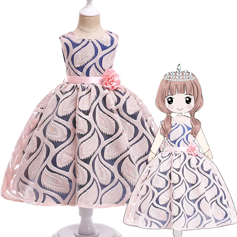 Elegant Belt Flower Girls Dresses Children Princess Birthday Wedding Party Ball Gown Fashion Baby Girls Dress For Kids Clothes (1)