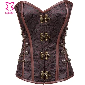 Vintage Brown Brocade With Button Chain Steel Boned Overbust Corset Steampunk Clothing Sexy Korset Gothic Corsets and Bustiers
Vintage Brown Brocade With Button Chain Steel Boned Overbust Corset Steampunk Clothing Sexy Korset Gothic Corsets and Bustiers