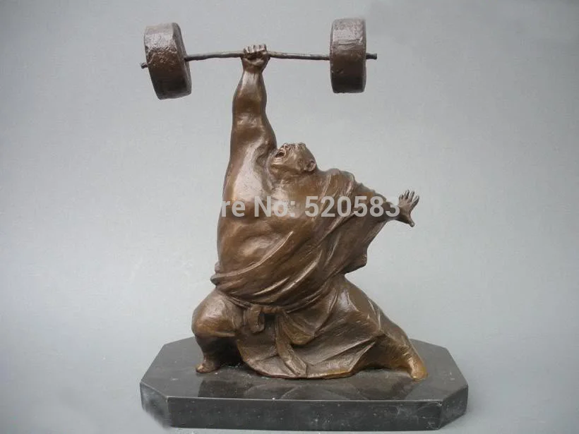free China Bronze marble Acrobat weightlifting Art sculpture fast
