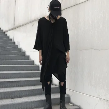 Men Punk Gothic Style Loose Long T-shirt Male Oversize V-neck Fashion Casual Half Sleeve Tee Shirt 
Men Punk Gothic Style Loose Long T-shirt Male Oversize V-neck Fashion Casual Half Sleeve Tee Shirt