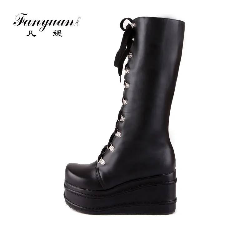 Fanyuan 2018 Platform Chunky Heel Cosplay Boots Women Black PU Leather Buckle Straps Lace Up Gothic Punk knee high Boots
Fanyuan 2018 Platform Chunky Heel Cosplay Boots Women Black PU Leather Buckle Straps Lace Up Gothic Punk knee high Boots