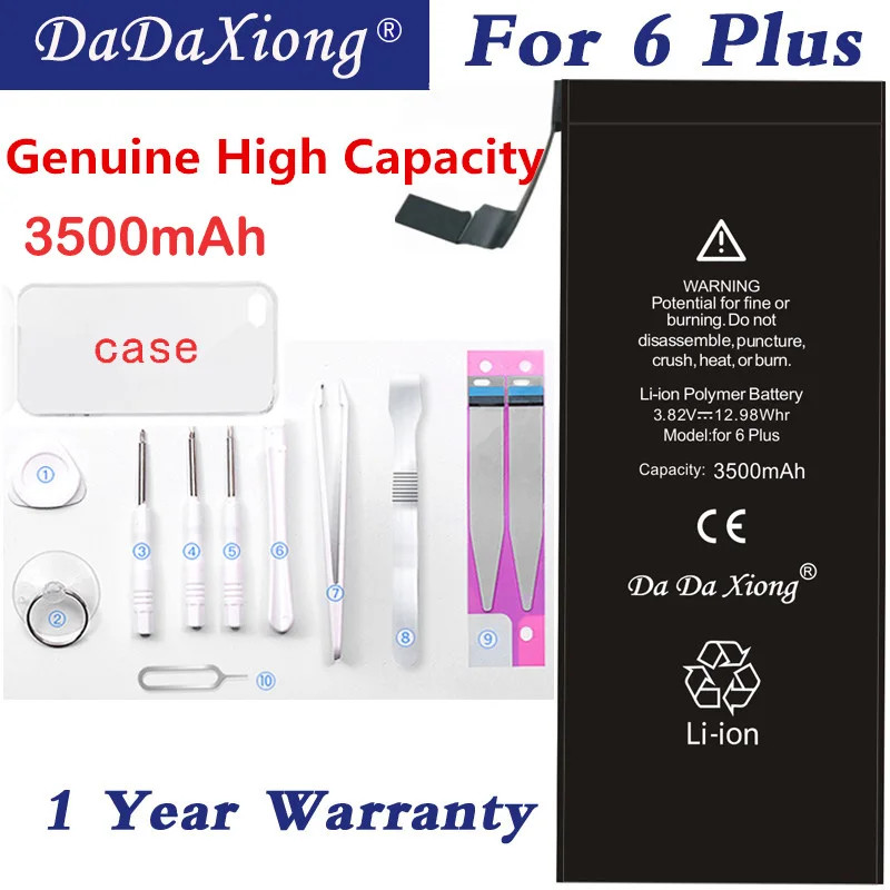 Original Da Da Xiong Battery For Apple iPhone 6 Plus 3500mAh Max Capacity Phone Replacement Lithium Polymer Batteries Free Tools
Original Da Da Xiong Battery For Apple iPhone 6 Plus 3500mAh Max Capacity Phone Replacement Lithium Polymer Batteries Free Tools