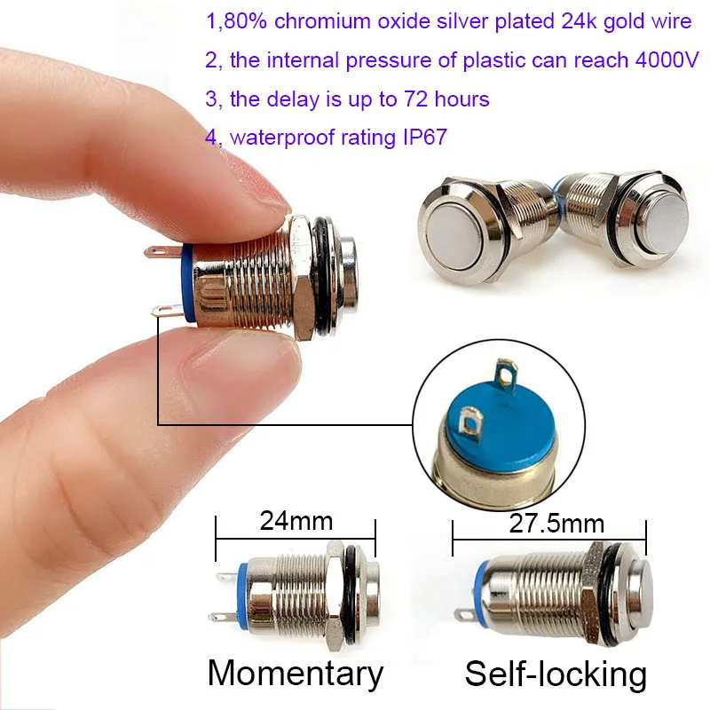 12mm Metal Push Button Switch Momentary Short Style Waterproof Self-reset Locking Latching IP67 NO High/Flat/Round Shape
12mm Metal Push Button Switch Momentary Short Style Waterproof Self-reset Locking Latching IP67 NO High/Flat/Round Shape
