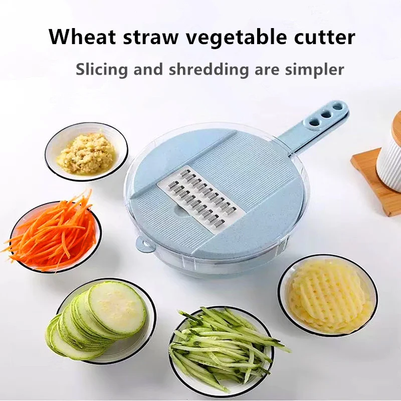 Wheat Straw Vegetable Cutter Potato Carrot Cutter Onion Chopper Garlic Grater Fruit Mandoline Slicer 8 in1 Kitchen Accessories
Wheat Straw Vegetable Cutter Potato Carrot Cutter Onion Chopper Garlic Grater Fruit Mandoline Slicer 8 in1 Kitchen Accessories