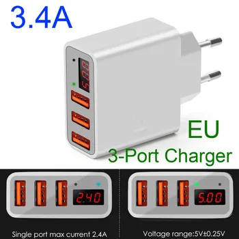 AC 110V 220V Smart 3.4A 3 Port USB Charger LED Display Fast Phone Charger Adapter Wall Travel Charger EU round PLUG for Phone
AC 110V 220V Smart 3.4A 3 Port USB Charger LED Display Fast Phone Charger Adapter Wall Travel Charger EU round PLUG for Phone