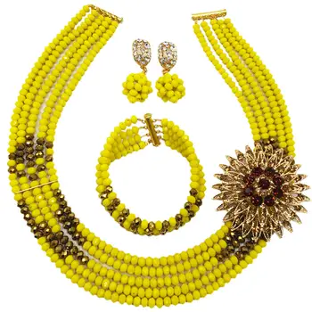 Fashion Opaque Yellow Golden Crystal Beaded Multi Strands Necklace Nigerian Wedding African Beads Jewelry Set for Women 5C-YHK09
Fashion Opaque Yellow Golden Crystal Beaded Multi Strands Necklace Nigerian Wedding African Beads Jewelry Set for Women 5C-YHK09