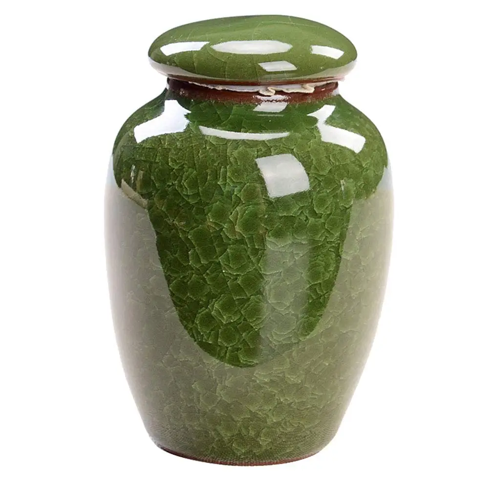 Green Ice Crack Glaze Ceramic Funeral Pet Urn for Memorials Small Holds Up to 30 Cubic Inches of Ashes Cremation Urn for Ashes
Green Ice Crack Glaze Ceramic Funeral Pet Urn for Memorials Small Holds Up to 30 Cubic Inches of Ashes Cremation Urn for Ashes
