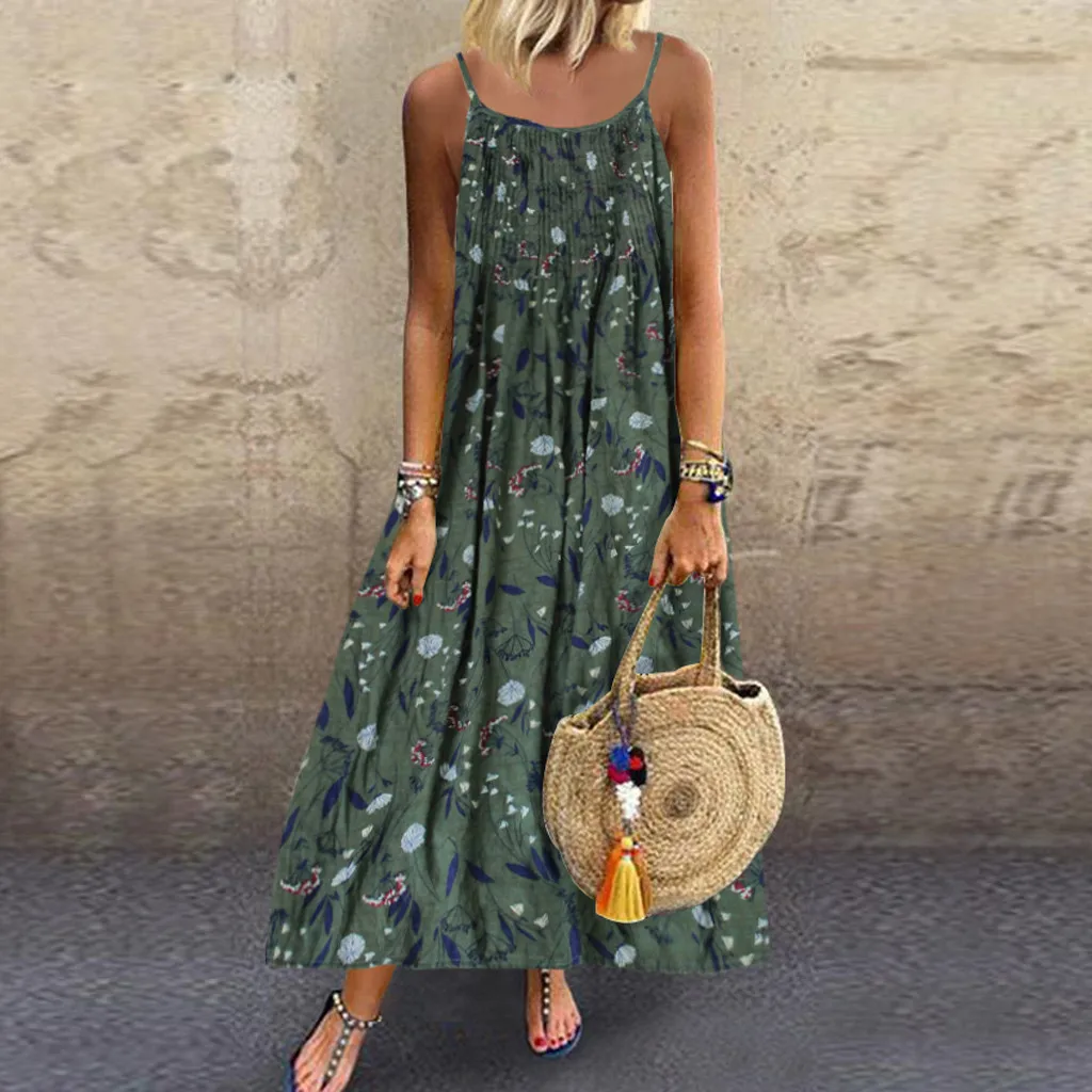 

2019 New Style Dress women Casual Bohemia Printed Sleeveless Maxi Party Beach Dress Sundress vestidos de fiesta Dropshipping#J30